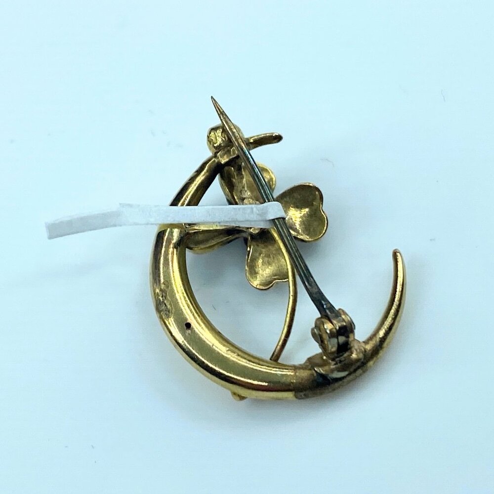 Art Deco Ruby Shamrock Clover Enamel Crescent Moo… - image 5